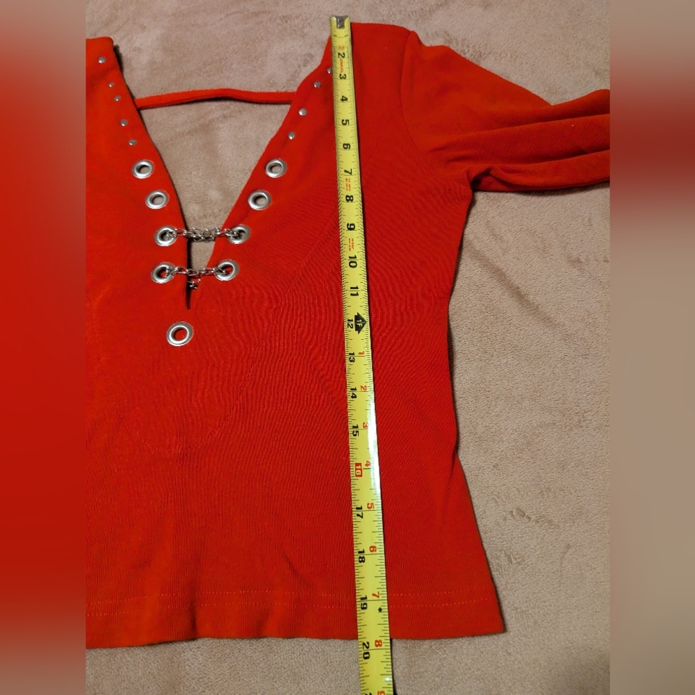 Red Cotton - Chrome Grommets & ⛓️‍💥 Long Sleeve Top - Picture 7 of 13